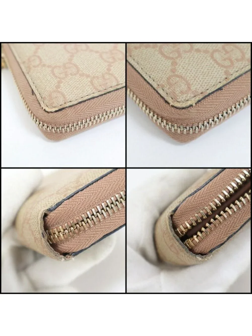 Gucci Zip Around Wallet GG Supreme Canvas Beige Pink - Picture 6 of 7